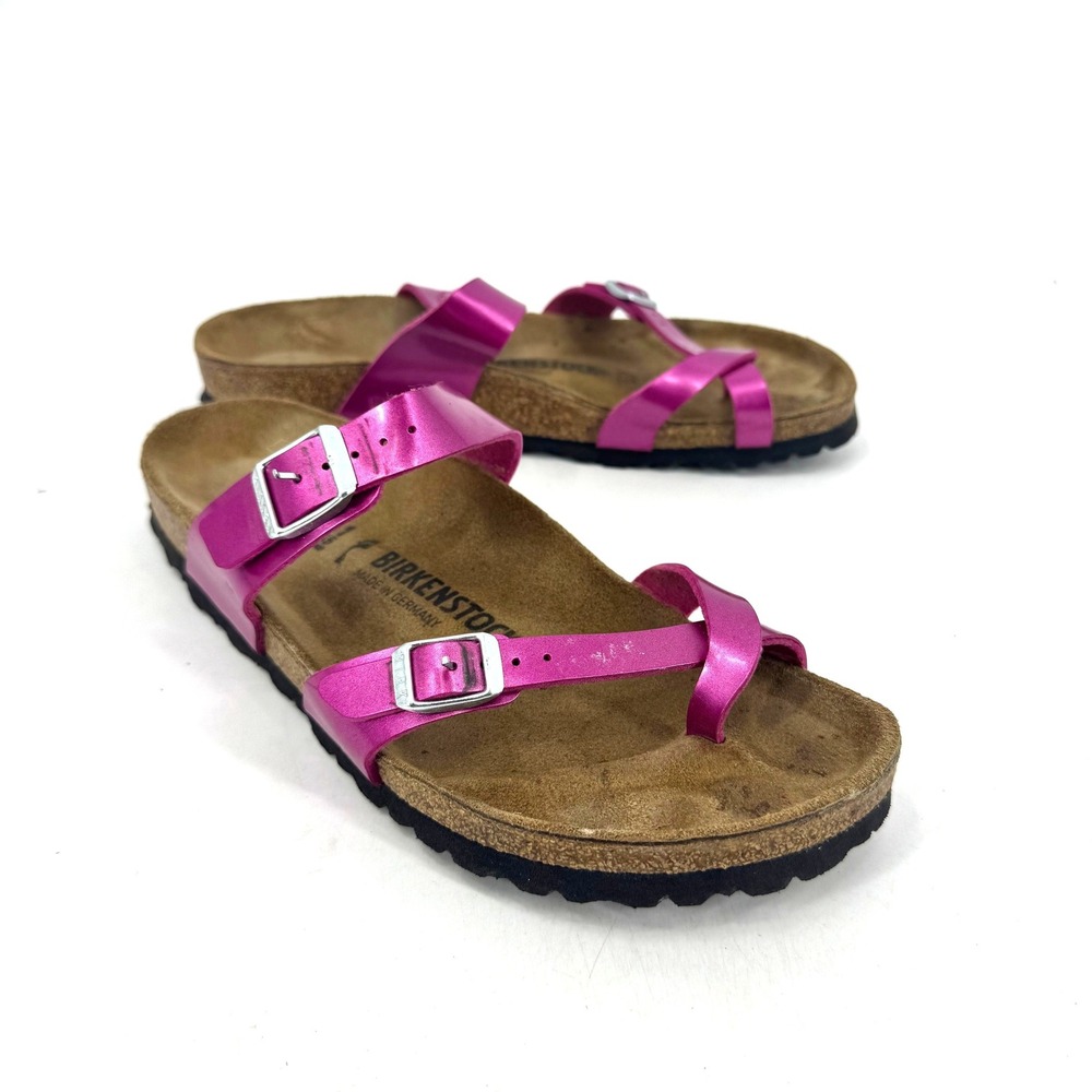Birkenstock Pink Metallic Two-Strap Sandals